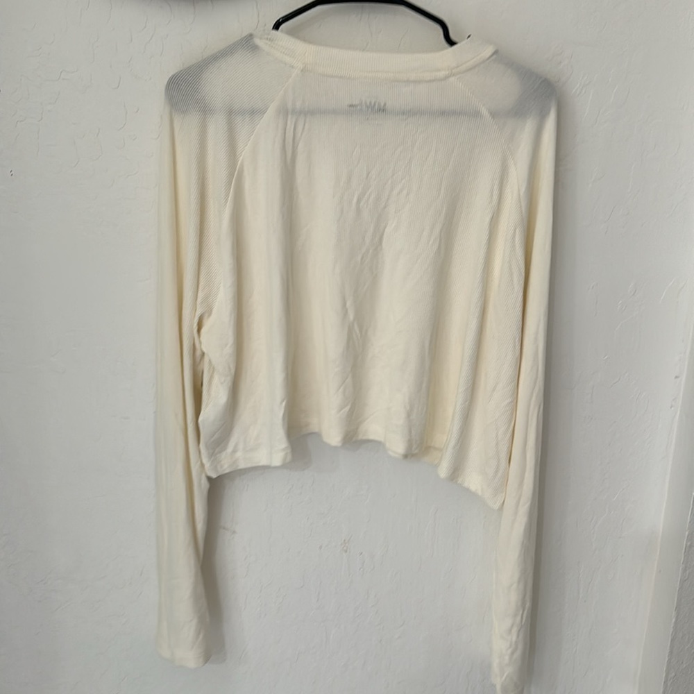 Madewell MWL Lighthouse Cream Off White Super Crop Ribbed Raglan Top XL - Picture 11 of 11